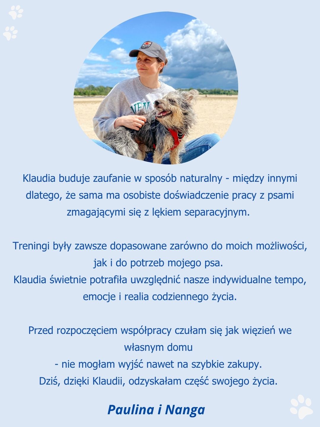 Opinia opiekuna psa po pracy nad lękiem separacyjnym