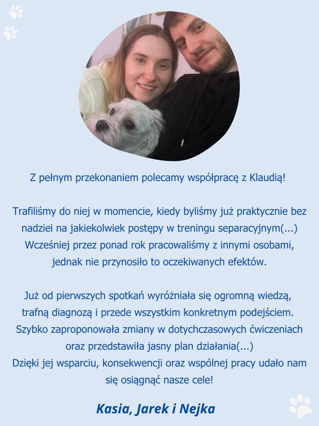 Doświadczenie opiekuna psa po procesie pracy nad lękiem separacyjnym