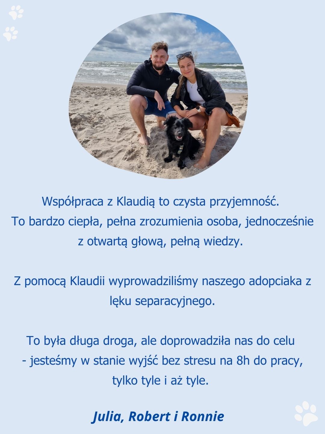 Opinia klienta o pracy z psem z lękiem separacyjnym