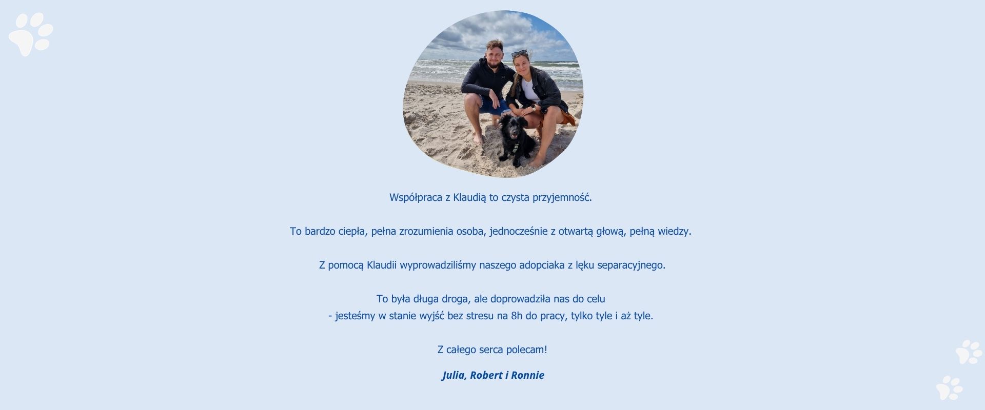Opinia klienta o pracy z psem z lękiem separacyjnym